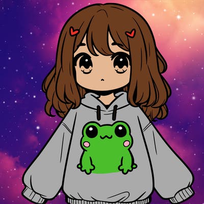 girl wearing frogging sweatshirt