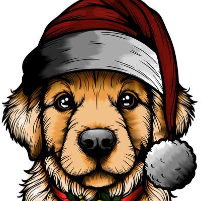 realistic dog with a christmas hat