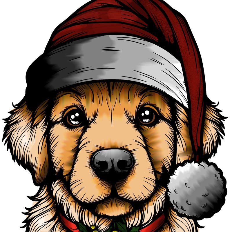 realistic dog with a christmas hat