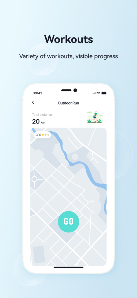 H Ring - HealthLife - H Ring app interface for outdoor run tracking with map