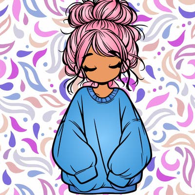 girl with baggy sweatshirt and messy bun