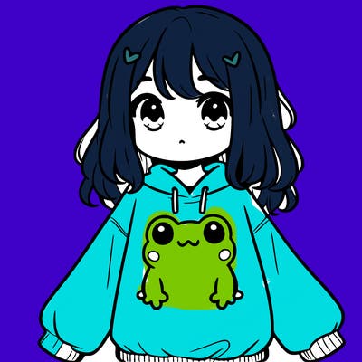 girl wearing frogging sweatshirt