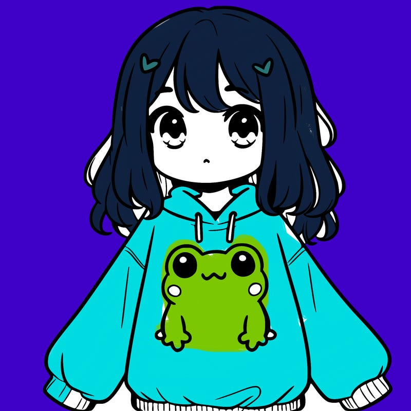 girl wearing frogging sweatshirt
