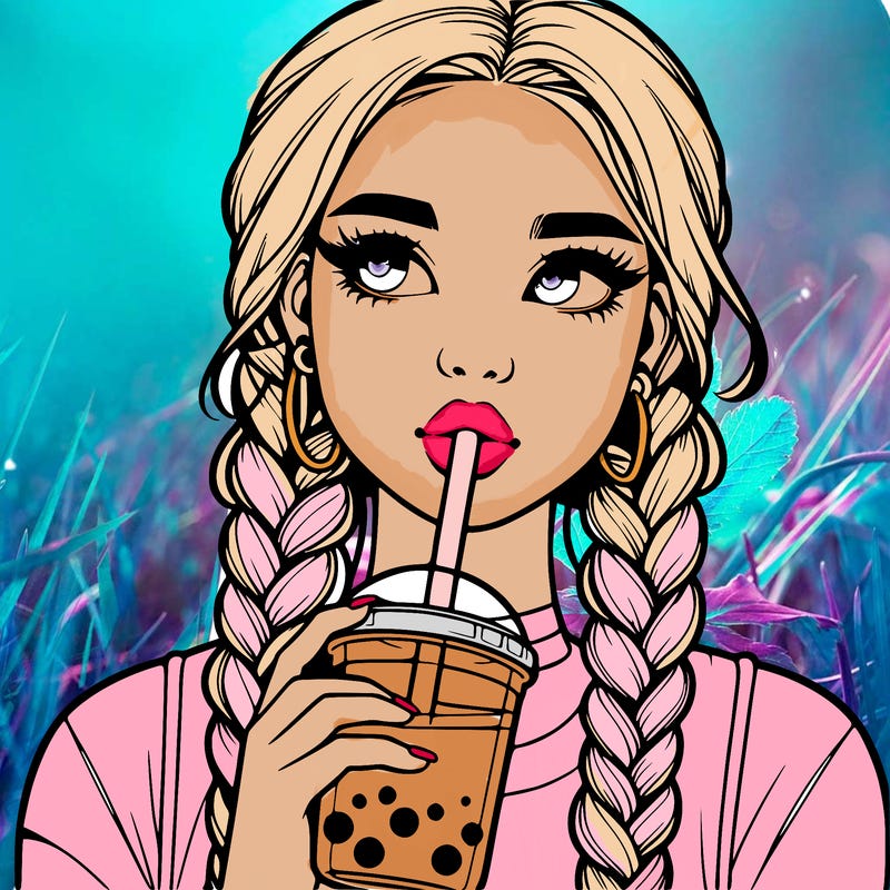 realistic girl with braided hair drinking boba