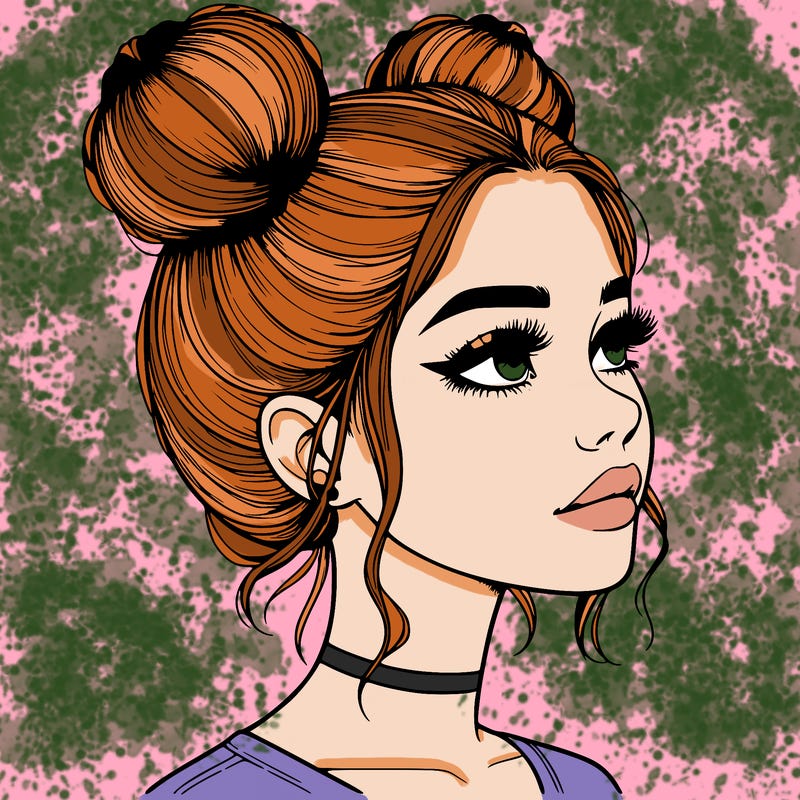 realistic girl with buns on the top of her head