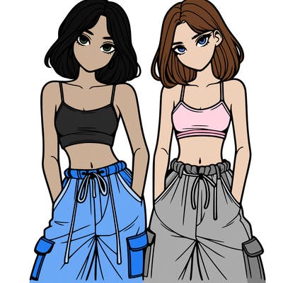 two girls with crop top with baggy pants