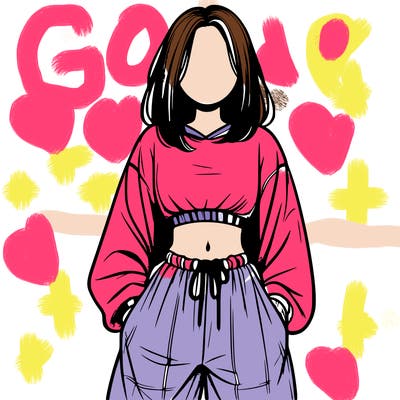 realistic girl faceless with baggy pants and a crop top