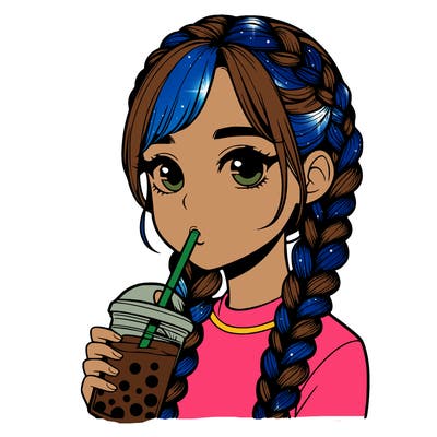 realistic girl with braided hair drinking boba