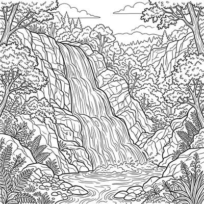 Immerse yourself in the breathtaking beauty of nature with this intricate Horsetail Waterfall coloring page. Perfect for all ages, this design invites you to bring a vibrant natural landscape to life with your favorite colors.