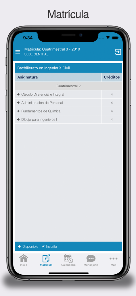 Class Universidades mobile app screen showing online enrollment for university courses