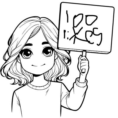 realistic girl holding up a sign