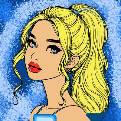 realistic girl with a ponytail on her hair and lips