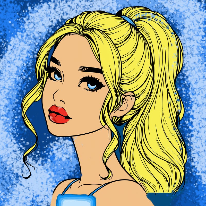 realistic girl with a ponytail on her hair and lips