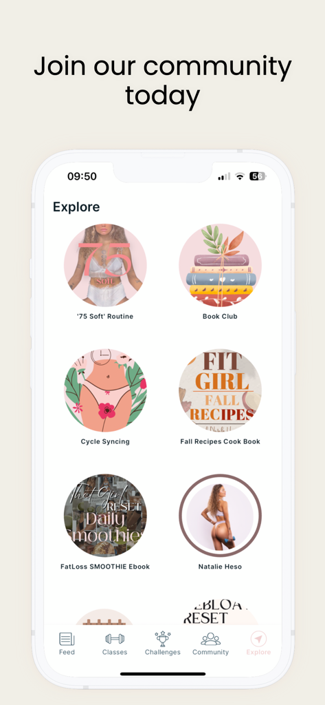 Savage by Natalie Heso - Interface of the Savage by Natalie Heso app showing various wellness categories like cycle syncing, recipes, and fitness routines.