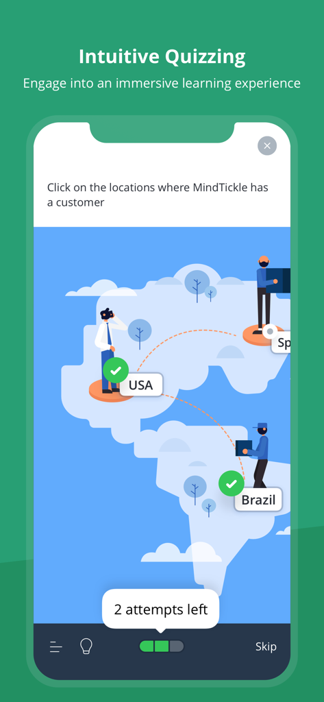 Mindtickle - Intuitive interactive map quiz for sales training in the Mindtickle mobile app