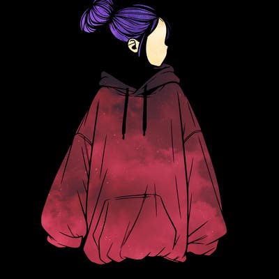 realistic girl with a oversized sweatshirt on and a bun