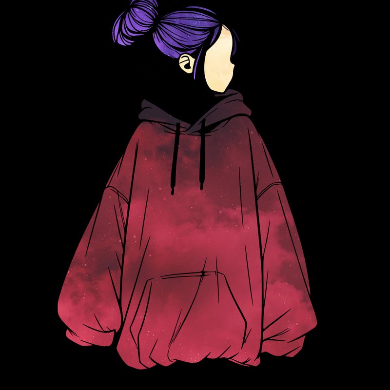 realistic girl with a oversized sweatshirt on and a bun