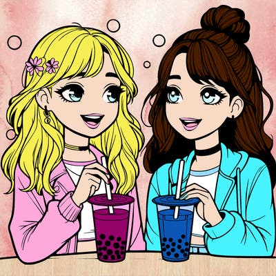 realistic girls getting bubble tea