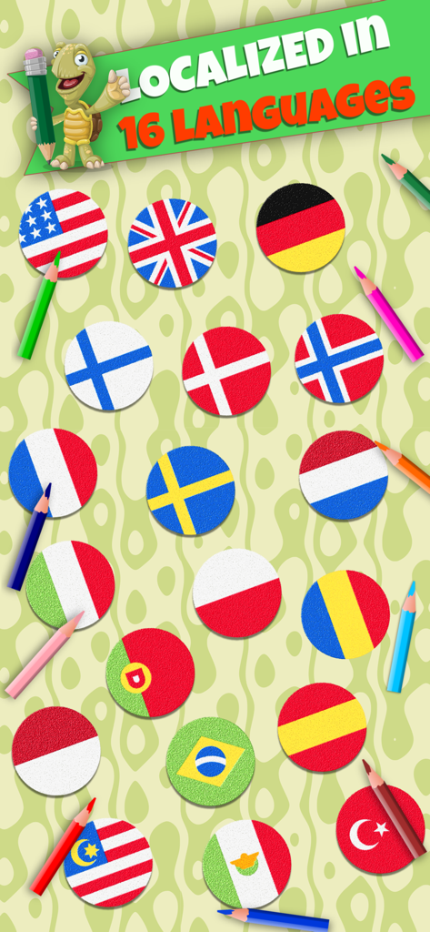 BeeArtist PRO - Learn to Draw - Écran de l'application BeeArtist PRO montrant 16 options linguistiques représentées par des drapeaux nationaux.