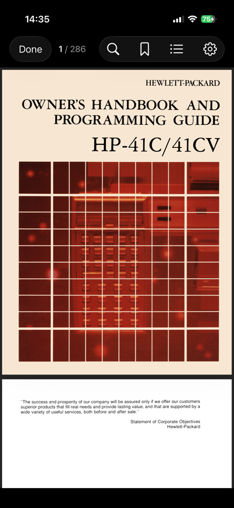 my41CX - Digital version of the original HP-41C owners handbook and programming guide within the my41CX app interface