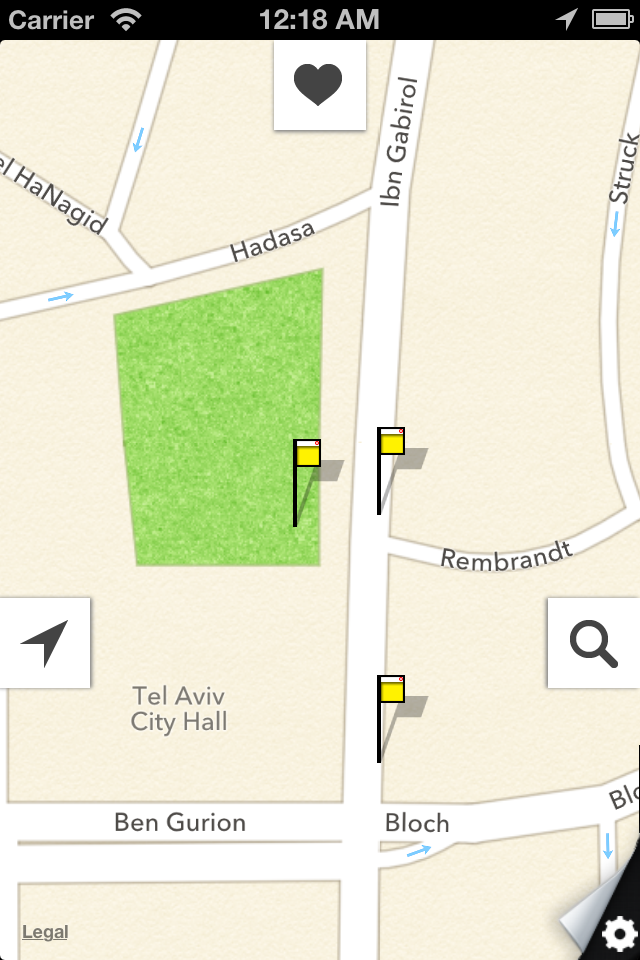 BusTop - תחבורה ציבורית - Map view of the BusTop app displaying transit stops and bike stations in Tel Aviv