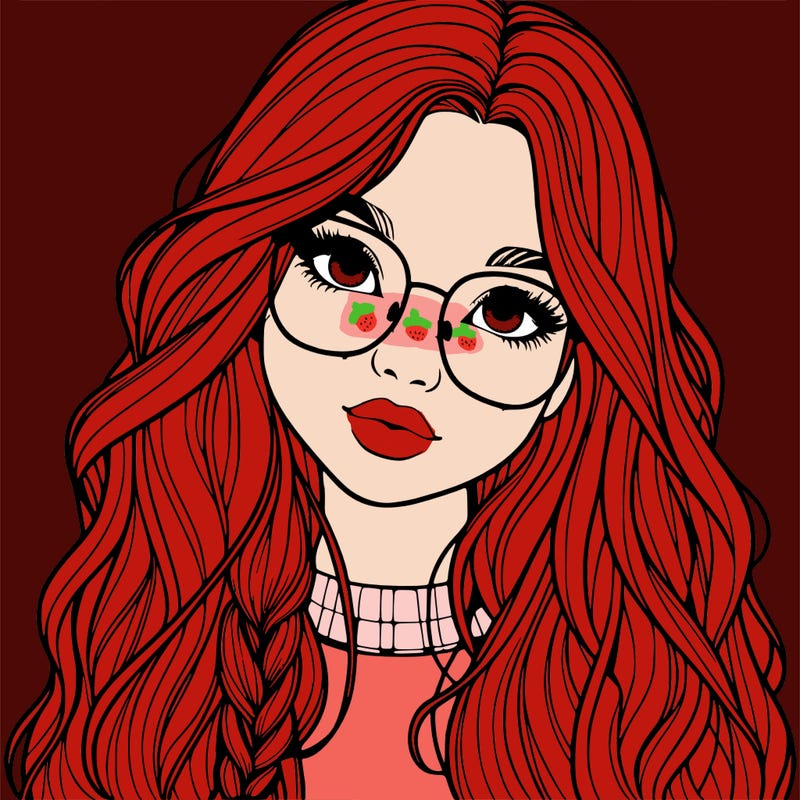 girl with long hair and freckles and glasses realistic