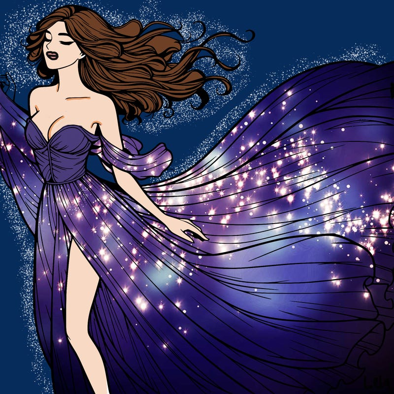 realistic woman in dress flowing the the wind