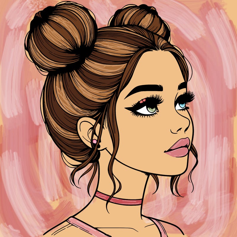 realistic girl with buns on the top of her head