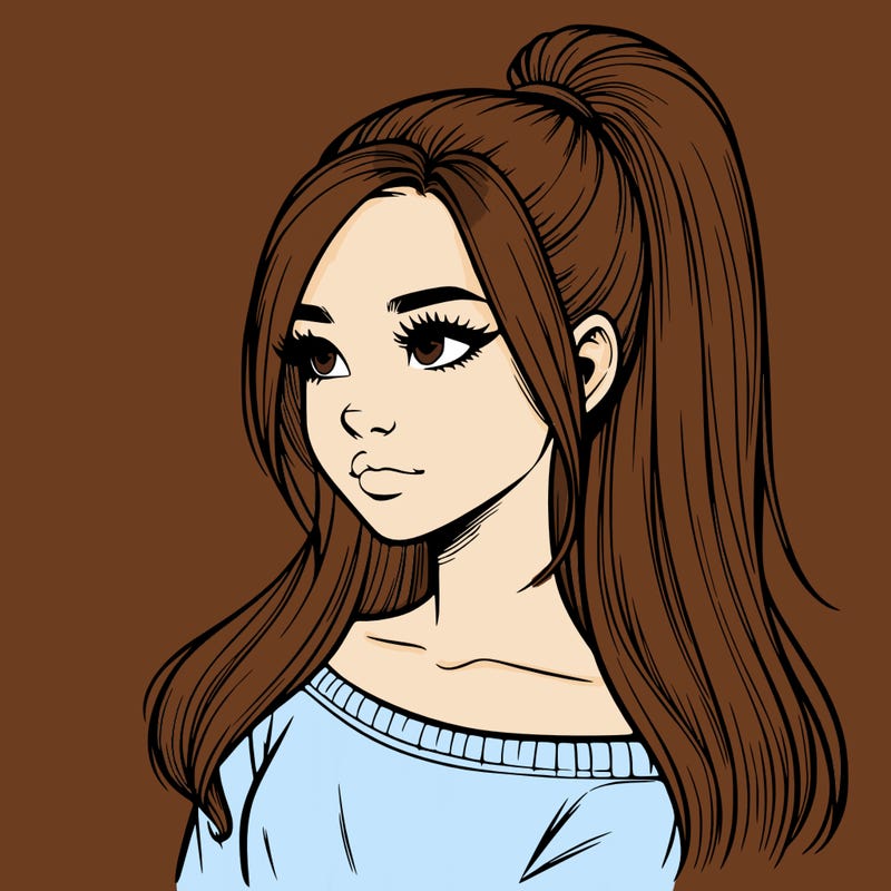 realistic girl with a high ponytail