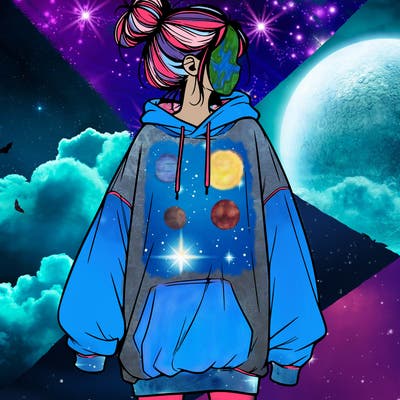 realistic girl with a oversized sweatshirt on and a bun