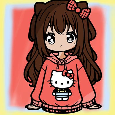 cute anime girl wearing a kuromi from hello kitty sweatshirt