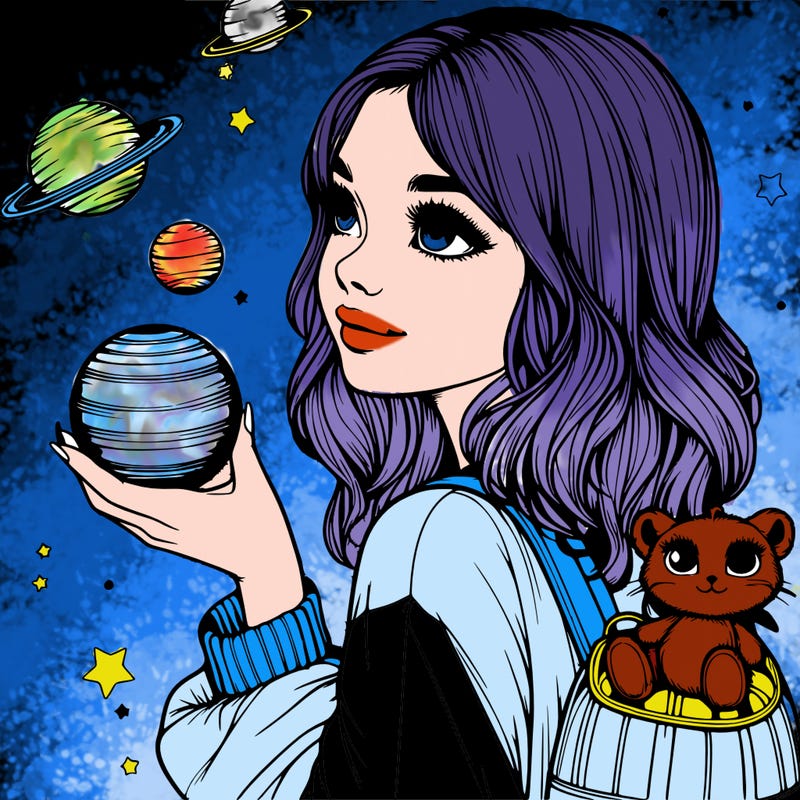 realistic girl with planets