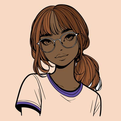 realistic girl with freckles and clear glasses