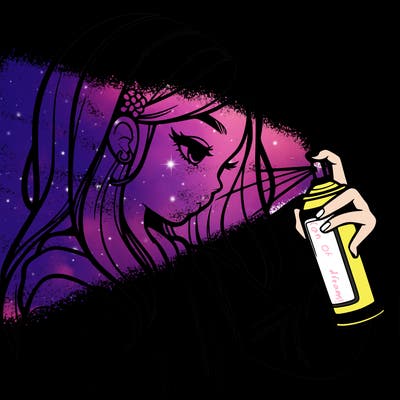 a realistic girl spray painting