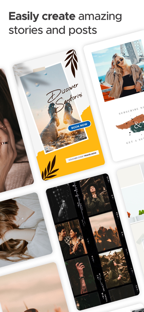 Vielfalt an stilvollen Social-Media-Story- und Reels-Vorlagen in der Tuval-App