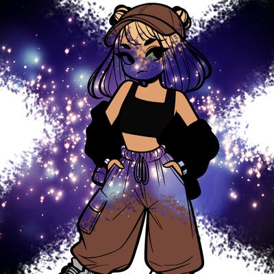 girl in crop top and baggy pants