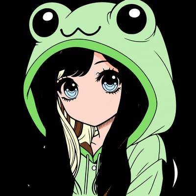 a pretty girl wearing a frog hoodie portrait with long hair