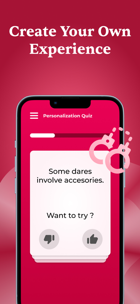 Schermata del quiz di personalizzazione nell'app Giochi di Coppia che consente agli utenti di personalizzare la propria esperienza