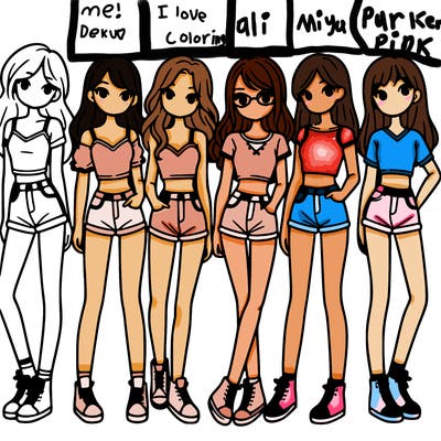 a group of girls wearing crop tops and shorts