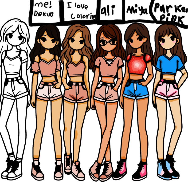 a group of girls wearing crop tops and shorts