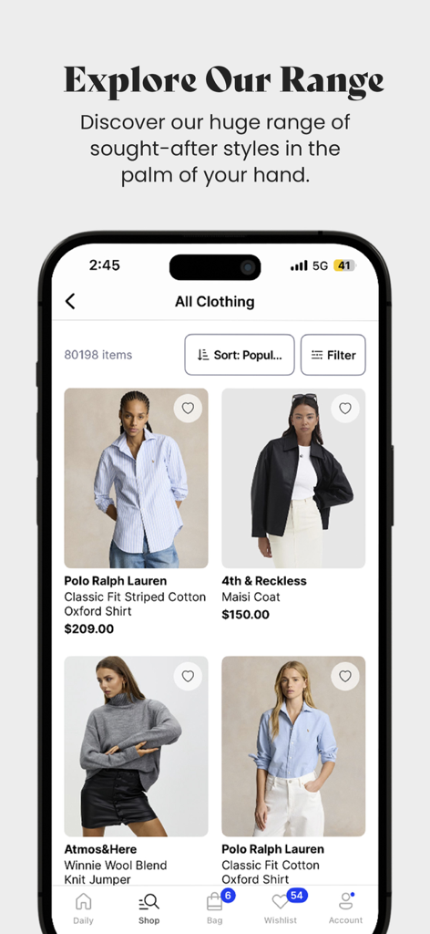 THE ICONIC – Fashion Shopping - Mobile app screen showing a curated range of clothing from brands like Polo Ralph Lauren on THE ICONIC.