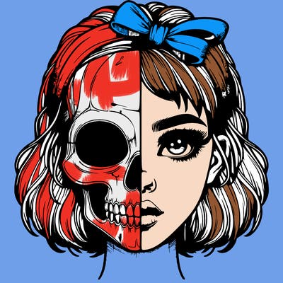realistic girl with half skull mask