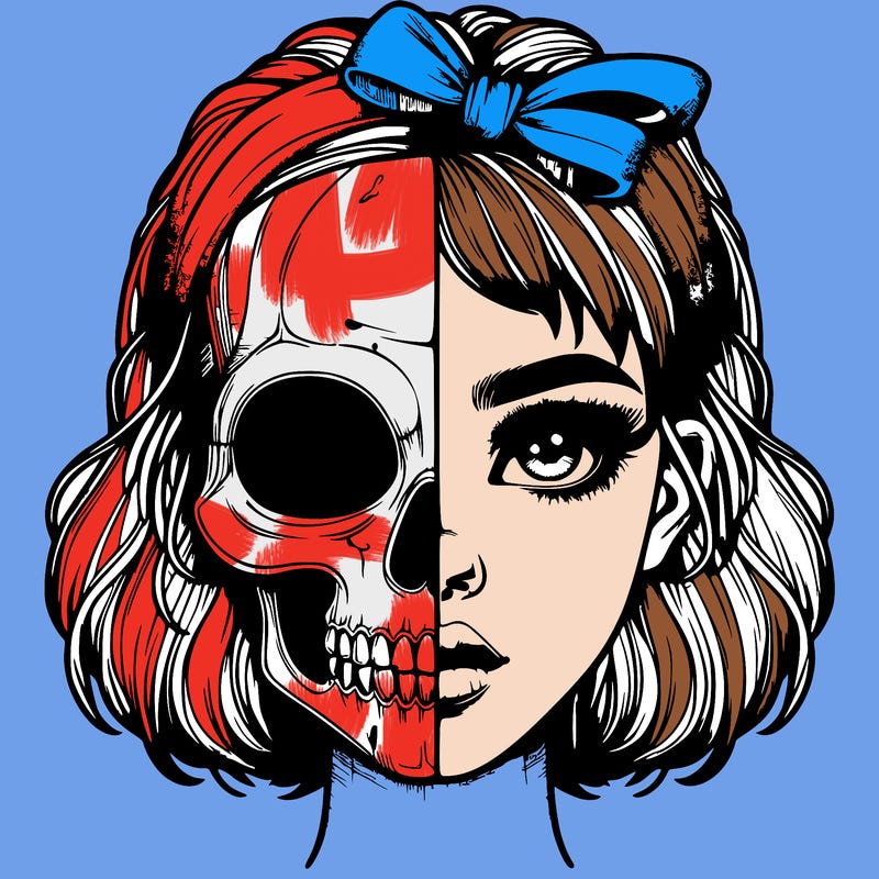 realistic girl with half skull mask