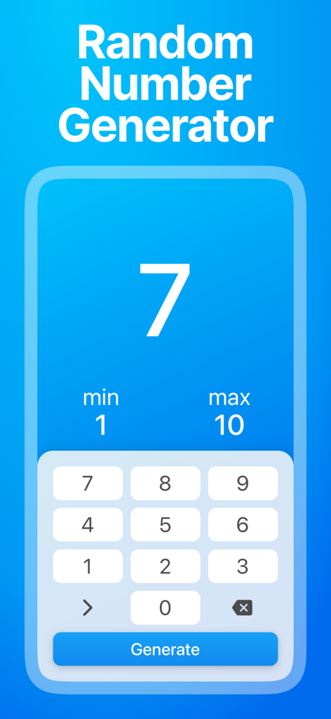 Random (Number Generator) - Interface do aplicativo Gerador de Números Aleatórios exibindo um número gerado e uma configuração de intervalo