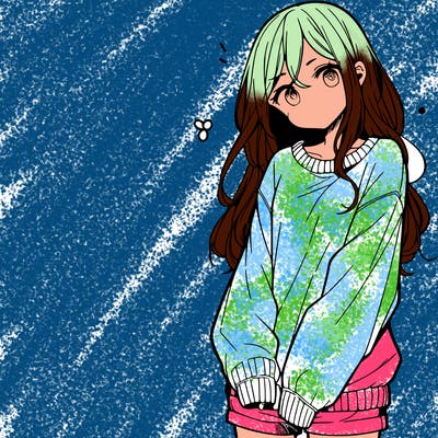 manga teen girl  in a sweater and baggy pants