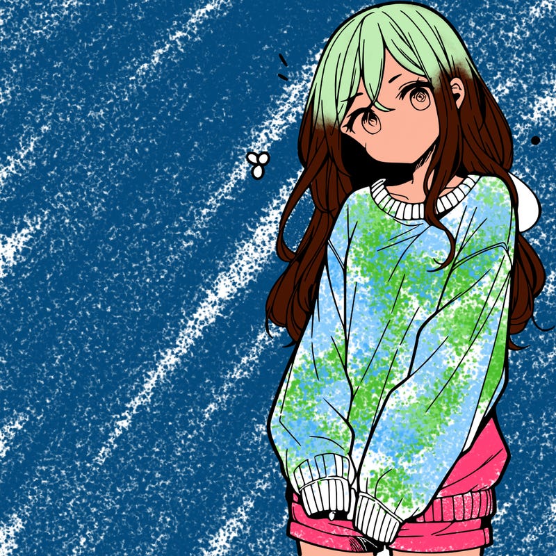 manga teen girl  in a sweater and baggy pants