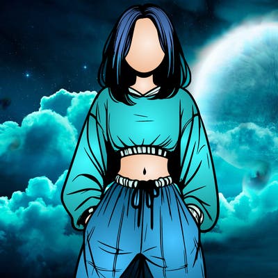 realistic girl faceless with baggy pants and a crop top