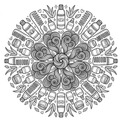 Celebrate the beauty of textured hair with this unique mandala coloring page. Featuring intricate designs of curly strands, combs, and natural haircare ingredients, it's a perfect blend of relaxation and creativity.