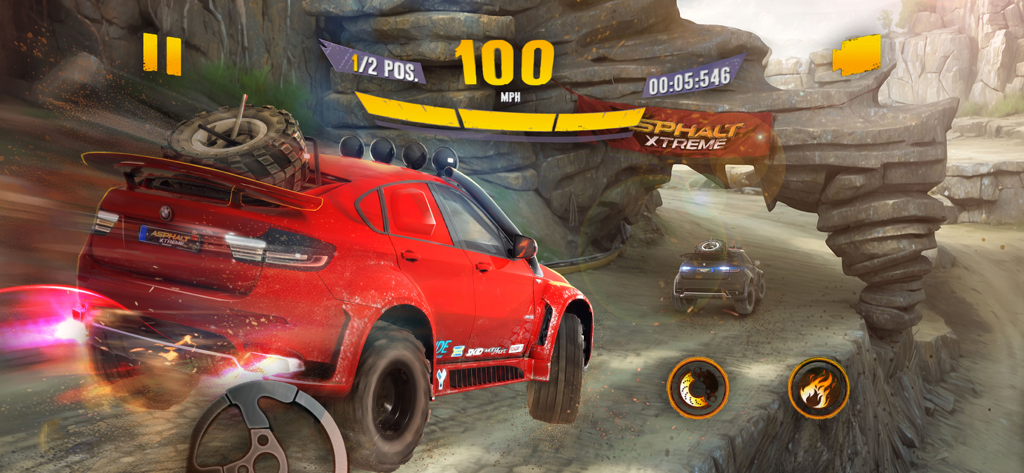 Asphalt Xtreme - A red off road car racing through a desert canyon in Asphalt Xtreme