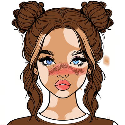 realistic girl with two buns in hair and lips